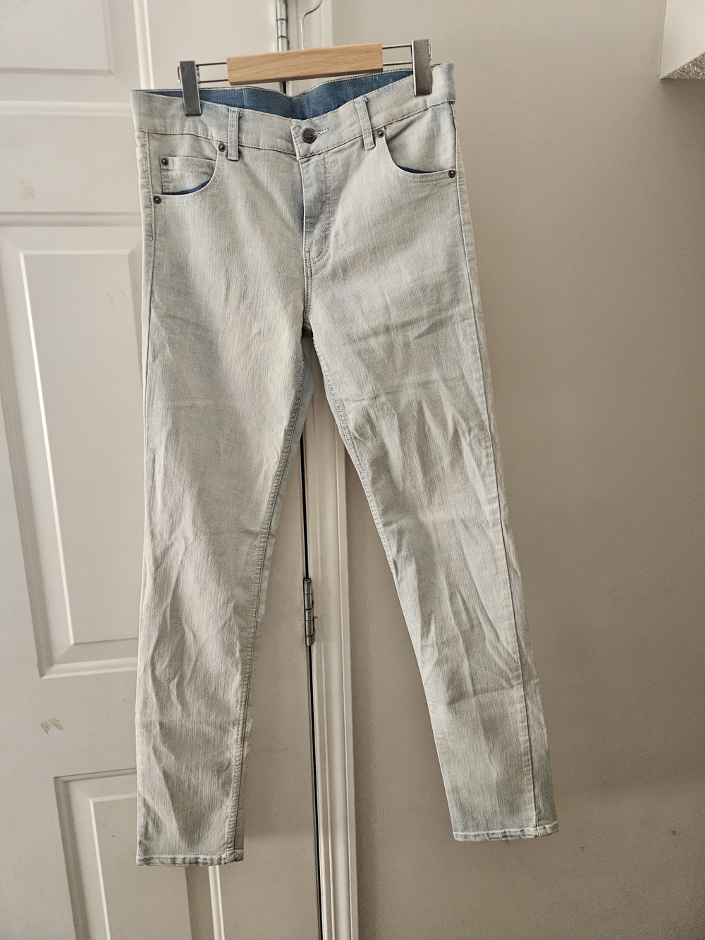 Cheap Monday Pale Blue Denim Jeans with Leather Brand Patch